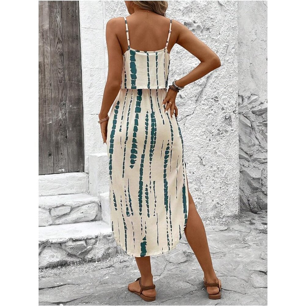 Women's Tie Dye Spaghetti Strap Cami Dress Midi Sleeveless Night Out - Picture 2 of 6